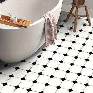TEMU 9개 세트 블랙 & 화이트 기하학 패턴 바닥 스티커, 접착식 쉽게 붙이고 떼기 쉬움, 내구성 강함, 거실·주방·현관용, 홈 데코 및 리모델링에 적합