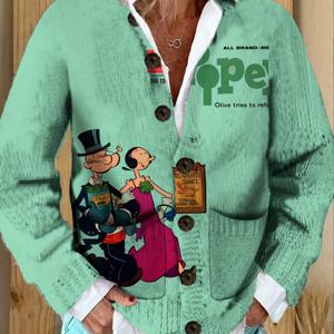 TEMU 여성용 애니메이션 가디건 - 파스텔 민트 그린 스웨터, 포켓 포함, 사계절 레이어링 아이템, 데일리 & 포멀룩 - 애니메이션 팬 선물, 캐주얼 웨어, 트렌디 패션, 포근한 소재, 패션 매니아