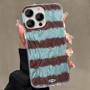TEMU 블루 브라운 패턴 디자인, 고급스럽고 패셔너블한 레이저 깃털 실 폰 케이스, 애플 16/15/14/13/12/11 시리즈 휴대폰용, 친구와 가족을 위한 최고의 선물