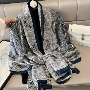 TEMU 여성용 우아한 대형 스카프 - 가벼운 페이즐리 프린트 쇼울 & 비치 타월, 사계절 다용도 랩, 휴가 및 캐주얼 외출용, 봄 여름 가을 패션 액세서리, 여행 애호가를 위한 복잡한 디자인의 마감 스타일리시 숄