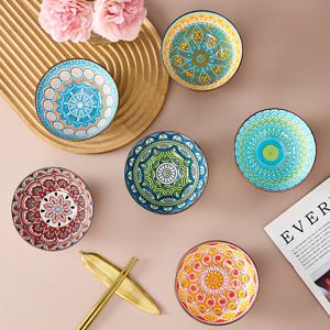 TEMU 6개 세트, 세라믹 볼 세트, 세라믹 볼, 꽃 무늬 쌀 볼 | 디저트 볼 | 볼 | 수프 볼 | 스낵 볼 | 사이드 디시 볼, 컬러 패턴 디자인, 일상 식사에 적합, 전자레인지, 식기 세척기, 오븐 안전, 가정 식당 호텔에 적합, 주방 식기|전자레인지|식기세척기|식기세척기