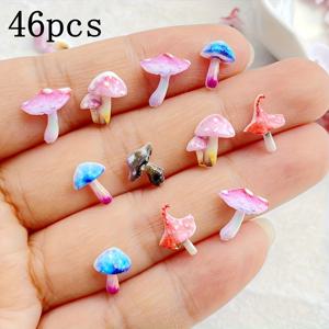 TEMU 46/80개 혼합 레진 3D 귀여운 컬러풀 버섯 - 네일 아트, 웨딩 스크랩북, 주얼리 공예 및 장식용 플랫 백, 무향
