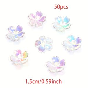TEMU 50개 10mm 투명 삼잎 꽃 아크릴 참, 무지개 AB 컬러 쉬프트 - 목걸이 팔찌 귀걸이 키체인 액세서리 제작용 DIY 공예품, 보석 만들기 소재, 장식 비즈, 매끄러운 질감, 핸드메이드 아티스트용