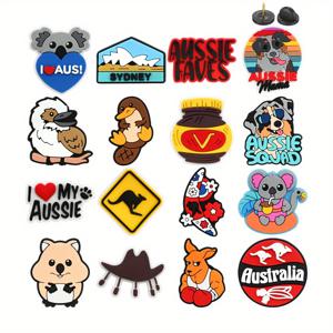 TEMU 16개, 플라스틱, 모자 시드니 풍경화 개 다람쥐 캥거루 코끼리 복싱 다양한 스타일 호주 시리즈 패턴 핀, 여행 핀 선물 백팩 액세서리