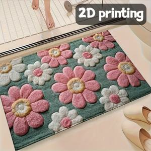 TEMU 2D 플랫 1개 귀여운 핑크 & 화이트 플로럴 패턴 프린트 부드럽고 푹신하며 미끄럼 방지 패드. 축제 파티 장식, 주방, 식당 및 침실에 적합합니다. 선물로 주어질 수 있으며 완벽한 홈 데코레이션입니다.