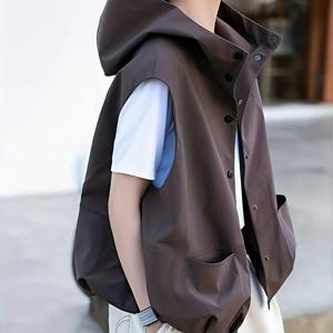 TEMU 여름/가을 캐주얼 웨어를 위한 다용도 루즈핏 민소매 후드 조끼