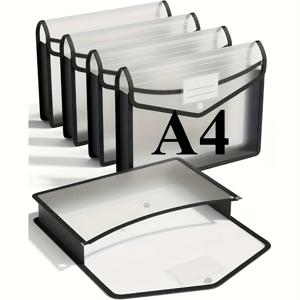 TEMU 5개 컬러풀 투명 플라스틱 파일 폴더 세트 - 스냅 버튼 잠금장치, 대용량 문서 보관용, A4/레터 사이즈, 학교·사무실·가정용, 데스크탑 정리함, 디자인, 내구성 있는 폴더|포카바인더