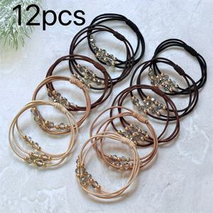 TEMU 8/12pcs 우아한 라인스톤 장식 헤어 타이 - 높은 탄성과 내구성이 뛰어난 헤어 밴드, 반짝이는 비즈, 일상 및 캐주얼 착용을 위한 다양한 색상, 다용도 헤어 액세서리, 스타일리시 헤어 액세서리, 내구성 있는 헤어 밴드
