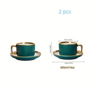 TEMU 2세트, 유럽 스타일 레트로 골드 테두리 세라믹 커피컵 & 소서, 가족 아침식사 우유잔, 오피스 라떼 아트 머그, 주스 글라스, 커플 텀블러, 휴가 선물용 컵 (친구와 가족을 위한 선물)