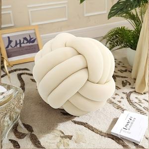 TEMU 1pc 공간 기하학 수제 공 베개 - 아트 데코레이티브 던 Knot 베개 (다크 브라운, 라이트 그레이, 화이트) 거실, 사무실, 침실, 소파 - 결혼식, 파티, 휴일 선물, 홈 데코, 장식 베개, 침실 액세서리, 현대 데코, 내구성 있는 직물, 장식 베개