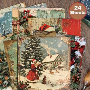 TEMU 24장 6x6인치 빈티지 크리스마스 눈 풍경 스티커, 콜라주, 오리가미 장식용 종이, DIY 공예, 스크랩북, 불릿 저널, 카드 만들기, 선물 포장 및 홈 데코에 적합