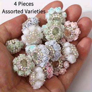 TEMU 4개의 장미 비즈, 다양한 색상의 고급 비즈, 스페이서 비즈 및 홀 비즈 특징, 비드 펜, 휴대폰 참, 키체인 및 가방과 같은 주얼리 공예 추가에 적합