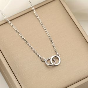 TEMU 1개, 유럽 & 미국 스타일 - 합성 지르코니아 인레이 구리 더블 링 목걸이 남녀공용, 일상 착용 및 파티, 결혼식, 휴가 선물에 완벽