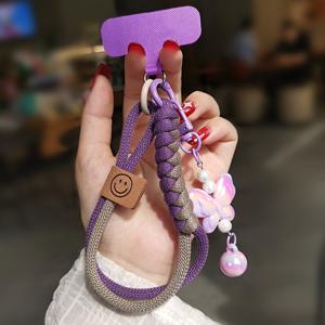 TEMU 핑크 브레이드 폰 스트랩, 나비 펜던트 - 아이폰 11/12 프로 맥스용 조절 가능한 팔찌, 귀여운 및 세련된 액세서리, 귀여운 폰 케이스