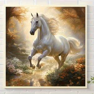 TEMU [홈 릴랙션] 아름다운 하얀 말 5D 페인팅 키트 - 원형 아트, 프레임리스 동물 테마 캔버스, 성인 및 초보자에게 이상적인 선물, 50×50cm/19.68×19.68in, 페인팅 액세서리|보석십자수