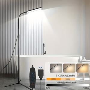 TEMU LED 조절 가능한 호스형 소프트 라이트 플로어 램프, 3색조 조명, USB 전원, 디밍 기능, 금속 베이스, 눈 보호용, 매니큐어, 공부, 거실, 침실용, USB 조명