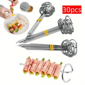 TEMU 30개 스테인리스 스틸 바베큐 꼬치, 수직형 스테인리스 그릴 바늘, 에어프라이어 액세서리, 실내외 요리, 홈바비큐 및 주방용품에 완벽|에어프라이어