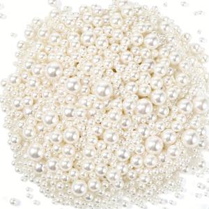 TEMU 1240개 대량 펄 비즈 - 웨딩 센터피스, 화병 장식, 주얼리 만들기용 무구멍 진주, 홈 데코 - 우아한 광택 마감, 다양한 사이즈 (3mm-10mm), 내구성 플라스틱 DIY 공예 & 파티 장식, 주얼리 제작용 참, 매끈한 질감, 이벤트 플래너용 장식 액센트