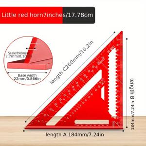 TEMU 12인치 알루미늄 합금 삼각형 측정 테이프 - 7인치 다각형 목공 및 목공 규칙, 90도 직각, 녹방 방지, 미끄럼 방지 그립, 정밀 스크루 및 나일, 목공 도구, 세련된 금속 마감, 내구성 구조|줄자