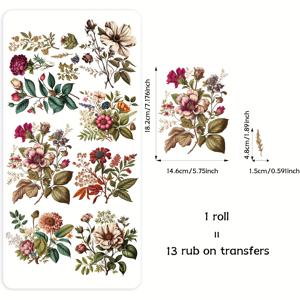 TEMU 빈티지 스타일리시 디자인 가구용 문질러 붙이는 전사지, 무광 마감 플로럴 UV DTF 스티커, DIY 협탁, 옷장, 캐비닛용 독특한 패턴, 11.42