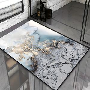 TEMU 초흡수성 대리석 패턴 욕실 매트 - 부드러운 규조토, 미끄럼 방지 및 빠른 건조, 주방 및 욕실 현관에 적합