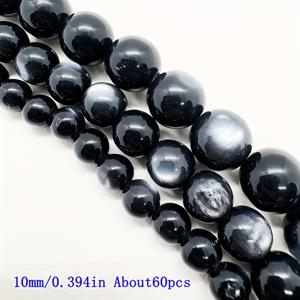 TEMU 캣아이 효과 비즈 DIY 공예용품 - 블랙 고광택 레진 라운드 스페이서 비즈, 매끄러운 질감, 직선 구멍, 6/8/10mm (90/70/60개 팩) 귀걸이 팔찌 목걸이 만들기