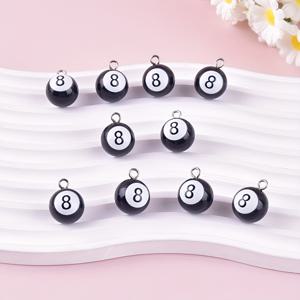 TEMU 10개 리얼리스틱 당구공 매력 - 광택 블랙 #8 볼 펜던트, DIY 주얼리용 걸이 루프 포함 (목걸이, 귀걸이) - 풀 테이블 장식, 내구성 있는 레진 공예 비즈, 선물 및 파티 용품, 메탈릭 루프 부착, 폴리쉬드 마감|귀걸이