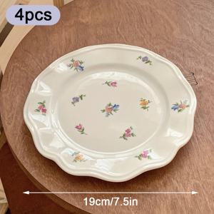 TEMU 4pcs 프랑스 꽃무늬 세라믹 디저트 접시 7.5 인치 유럽 빈티지 라운드 케이크 및 과일 접시 아침 후원 차 현대 세라믹 식기