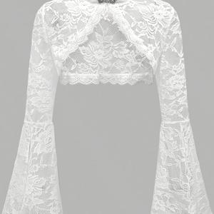 TEMU 여성용 레트로 컬러 스탠드 칼라 레이스 오버레이 블라우스