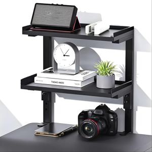 TEMU 조절 가능한 클립온 데스크 오거나이저 - 홈 오피스 & 스터디용 이중 레이어 확장형 책상 아래 수납, 쉬운 설치 철제 프레임 사이드 테이블, 공간 절약 디자인, 책 및 장식품 보관, 모던 에스테틱, 견고한 구조|책상|사이드테이블
