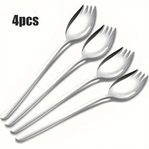 TEMU 4pcs 스테인리스 웨스턴 샐러드 숟가락 세트 (디저트 스푼, 스쿱, 과일 포크 포함) - 미러 폴리싱 처리, 식기세척기 사용 가능, 8.64