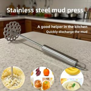 TEMU 헤비듀티 스테인리스 스틸 감자 매셔 & 베이비 푸드 프로세서 - 430 등급 핸들 매셔, 식기세척기 사용 가능 - 감자, 고구마, 바나나, 사과용 즉석 매시기 - 퓨레 메이커 & 주방 도구