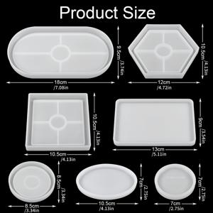 TEMU 7피스 트레이 실리콘 몰드 세트, 석고 트레이 몰드, 레진 캐스팅 실리콘 몰드, 코스터 및 티 플레이트 제작용, 타원형/원형/직사각형/육각형, DIY 에폭시 레진, 석고 모르타르, 콘크리트 시멘트 공예용, 홈 데코 & 핸드메이드 선물 만들기