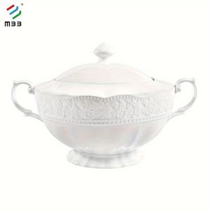 TEMU 뚜껑이 있는 대형 세라믹 수프 냄비 1개. 우아한 엠보싱 플로럴 디자인, 매우 넓은 손잡이가 특징이며, 전자레인지 및 식기세척기 사용에 안전합니다. 가족 저녁 식사, 휴일 모임, 추수감사절, 크리스마스에 적합합니다.