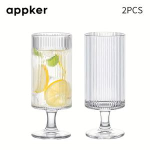 TEMU 2/4개 리브 유리 고블렛 | 12 Oz 짧은 줄기 와인 유리, 세로 줄기 유리, 주스, 물, 아이스 커피, 위스키 및 믹스 드링크에 적합, 냉동 보관 가능, 재사용 가능, 세탁기 사용 가능