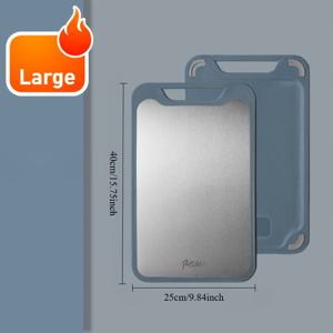 TEMU 304 스테인리스 스틸 도마 - 양면 주방 도마, 안전한 그립 및 걸이 구멍 - 강력한 상업용 등급 디자인 - 고기, 채소에 간편한 세척