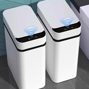 TEMU 화이트 커버형 주방 및 욕실 , 11리터, 터치리스 자동 모션 센서, 싱글 및 더블 팩으로 제공. 침실 또는 사무실에 적합한 스마트 전동 좁은 , 터치리스 모션 센서 커버형 , 전동|쓰레기통
