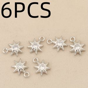 TEMU 6개입 브라이트플라잉스타 참 - 스톤이 달린 구리 별 펜던트, 반짝이는 DIY 주얼리 만들기 재료, 목걸이, 팔찌, 키체인용 - 남녀공용, 크리스마스, 선물, 합리적인 럭셔리 액세서리