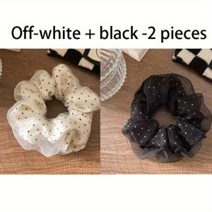 TEMU 여성 청소년용 헤어 타이 - 우아한 더블 레이어 폴카 도트 스크런치, 부드럽고 신축성 있는 포니테일 & 번 스타일링, 일상 및 파티 헤어스타일 완벽한 생일/어머니날 선물 (블랙)