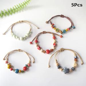 TEMU 5개 여성용 빈티지 세라믹 팔찌 세트 - 조절 가능한 코드, 비즈, 다용도 주얼리 세트, 일상 착용 및 축제 행사에 완벽, 이상적인 선물, 축제 액세서리|빈티지 스타일|조절 가능한 코드 팔찌, 주얼리, 해변 테마, 귀여운 패션 주얼리, 안전한 비즈 세트로 생일 , 보호 주얼리