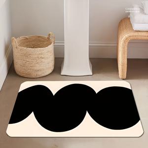 TEMU 비정형 흑백 욕실용 부드러운 규조토 미끄럼 방지 매트 - 흡수성, 미끄럼 방지 & 젖은 공간용 속건성