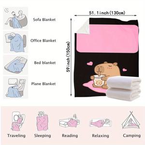 TEMU 개인화 이름 카피바라 담요 - 이름/텍스트, 귀여운 카피바라 & 버블티 프린트, 플란넬 플러시 사계절 침대 커버, 룸 데코, 선물, 집들이 선물, 세탁 가능한 포근한 카피바라 침대 커버 (이름 추가 가능)