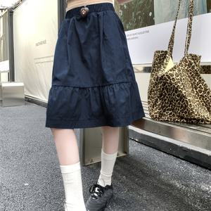TEMU 네이비 숏 스커트 하이웨이스트 패션 신상 A라인 스커트 퍼피 스커트 캐주얼 신축성 허리스커트