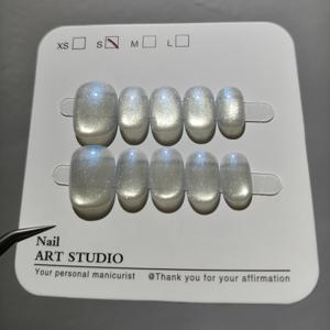 TEMU 오로라 컬러풀 블루 유리 고양이 눈 네일 스티커, 산뜻하고 밝은 짧은 사각형 및 원형 모양, 10개입, 핸드메이드 탈부착 가능 인조 네일, 가을/겨울용 고급 고양이 눈 짧은 네일|네일|스티커|네일스티커