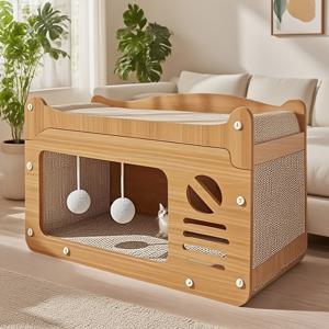 TEMU 이것은 다용도 고양이 침대 및 스크래칭 포스트 콤보이며, 따뜻한 계절을 위한 통풍이 좋은 넉넉한 디자인을 특징으로 합니다. 튼튼하고 보풀이 잘 안 나는 골판지로 만들어졌으며, 공간을 절약하기 위해 벽에 설치할 수 있습니다.