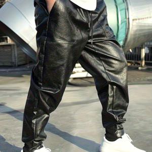 TEMU 남성용 레저 팬츠 - 탄성 허리 밴드 & 발목 스트랩 | 스트리트 스타일 트라우저, 솔리드 블랙 | 레귤러 핏, 봄/가을에 적합 | 다용도 어반 스타일 | 봄 패션 | 슬림 디자인 | 트렌디 컷 | 스타일리시 팬츠 | 젊은 직장인