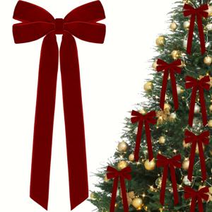 TEMU 크리스마스 트리 장식을 위한 레드 벨벳 리본 활 12개입, 크기 5인치 x 10인치, 크리스마스 트리, 홈 파티, 현관문 화환 및 축제 장식에 적합