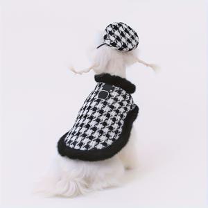 TEMU 애견 의류 세트 - 겨울용 하운드투스 코트 + 모자, 소형견을 위한 패셔너블한 따뜻한 리시 루프 아웃핏, 중형 및 미니 반려동물에 적합한 럭셔리 가을/겨울 체크 망토|강아지옷