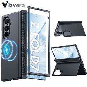 TEMU 갤럭시 Z 폴드 7 호환 폴딩 보호 케이스: 무선 충전 지원, 코리도 체인 보호, 내장형 9H 스크린 보호기, 내장형 히든 스탠드, 초슬림 충격 방지 PC 휴대폰 케이스