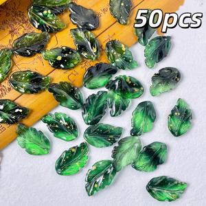 TEMU 50개 잎사귀 모양 유리 구슬 - 질감 있는 구형 DIY 공예 구슬, 주얼리 제작, 키체인, 풍경 장식용 - 매끄러운 내부로 스트링킹 가능, 잎사귀 모양으로 미적 감각, 유리 구슬 세트